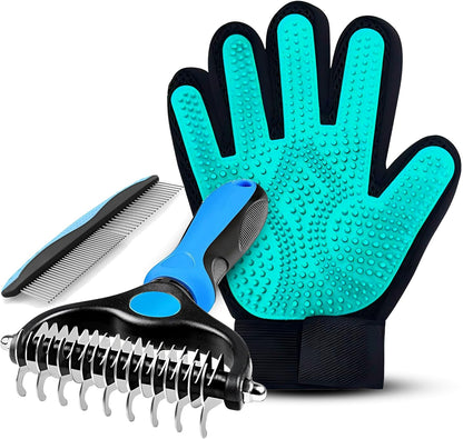 Pet Hair Removal Glove for Dogs & Cats – Dog Grooming Gloves for Shedding, Pet Hair Remover Glove – Pet Grooming Gloves, Cat Grooming Gloves & Cat Brush Glove (Glove + Finger Toothbrush Kit)