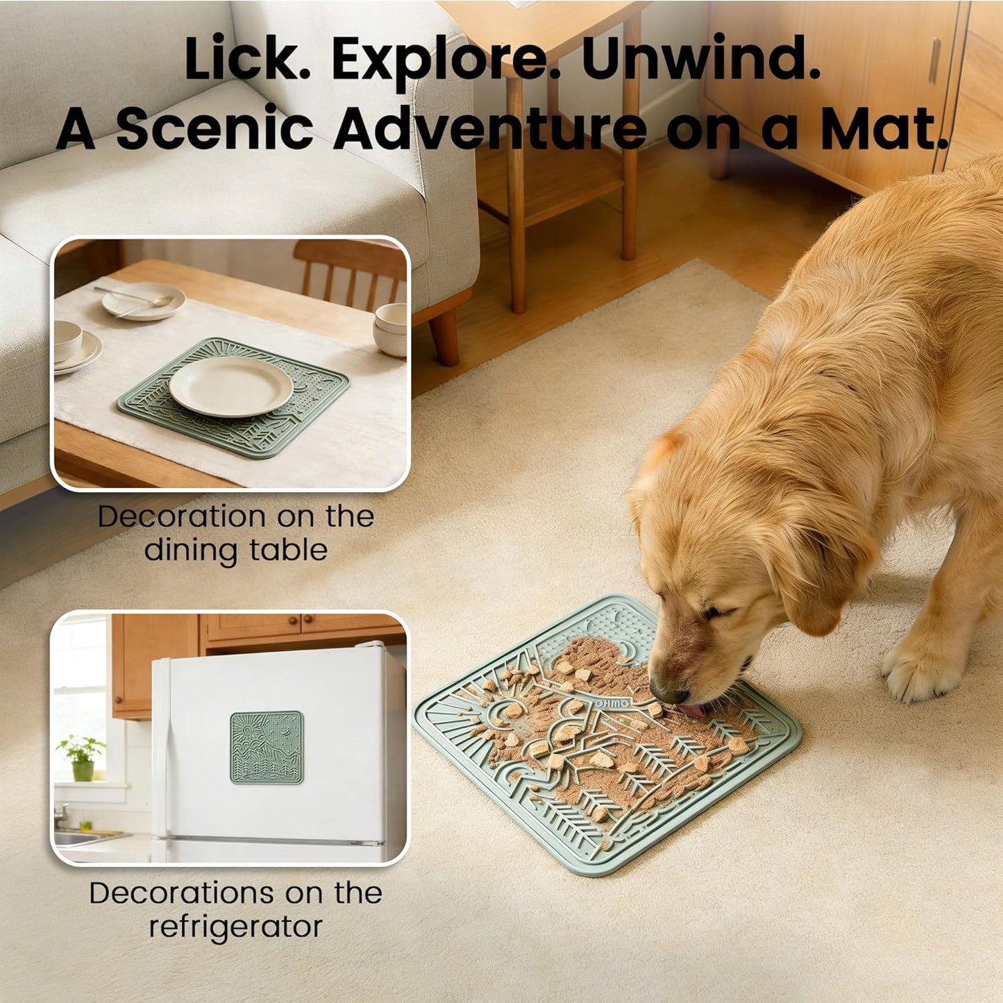 OHMO Lick Mat for Dogs and Cats Large(2 Pack) Nature Design Easy to Clean Pet Slow Feeder with Suction Cups, for Anxiety Relief and Boredom Reduction(Mars+Coral)