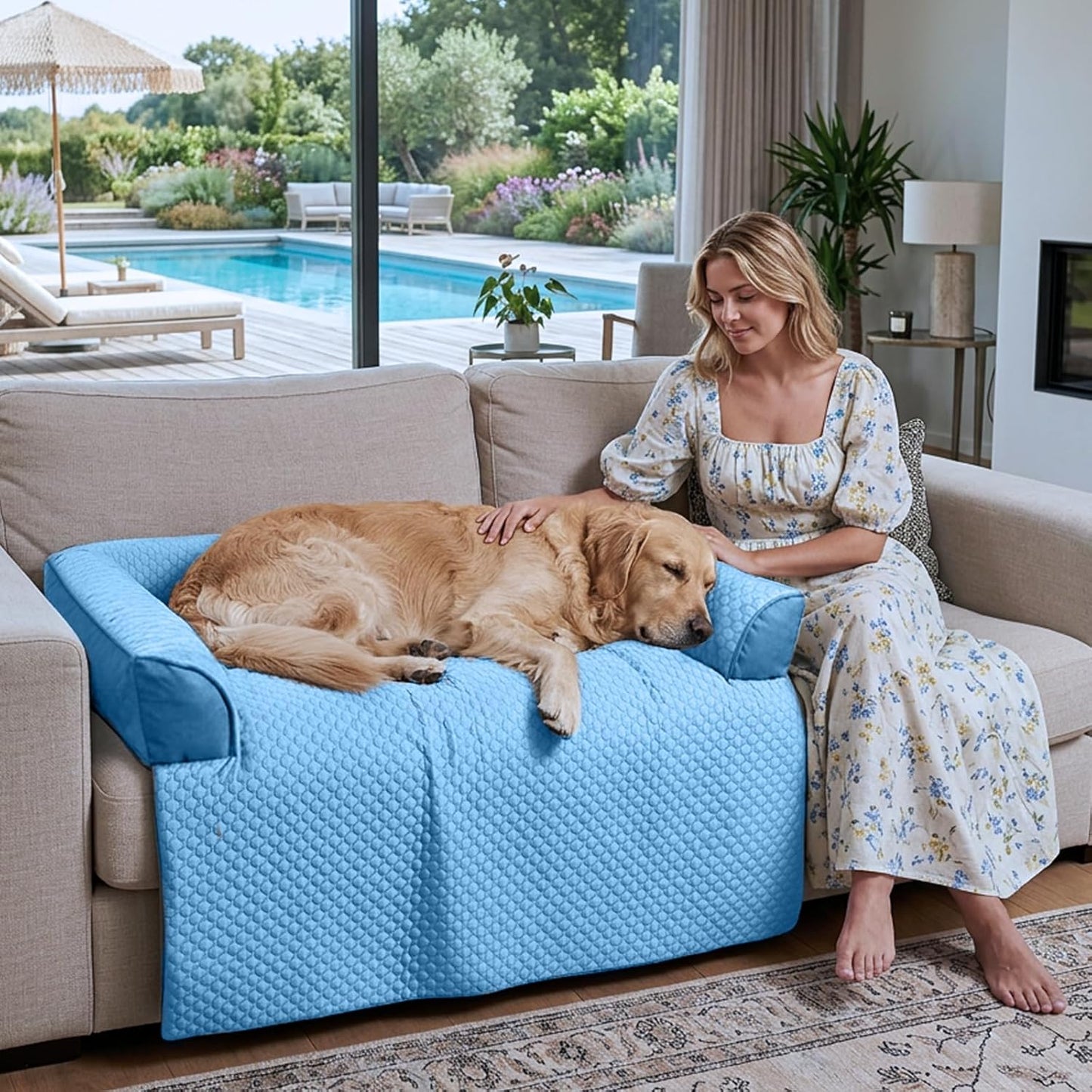 Calming Dog Bed Fluffy Plush Dog Mat for Furniture Protector with Removable Washable Cover for Large Medium Small Dogs and Cats (Large, Light Grey)