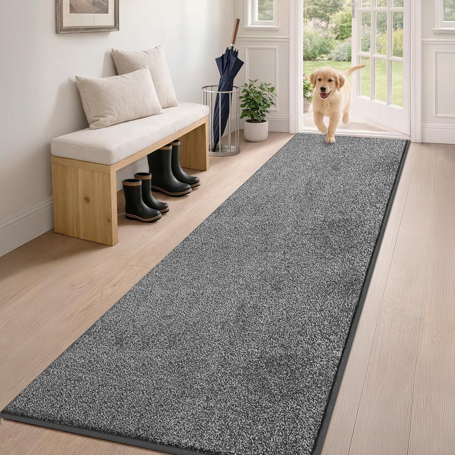 PURRUGS Dirt Trapping Door Mat 20" x 31.5", Non-Slip Machine Washable Entryway Rug, Dog Doormat, Indoor Front Door Mat, Super Absorbent Entry Rug for Muddy Shoes & Paws, Bluish Grey-Black