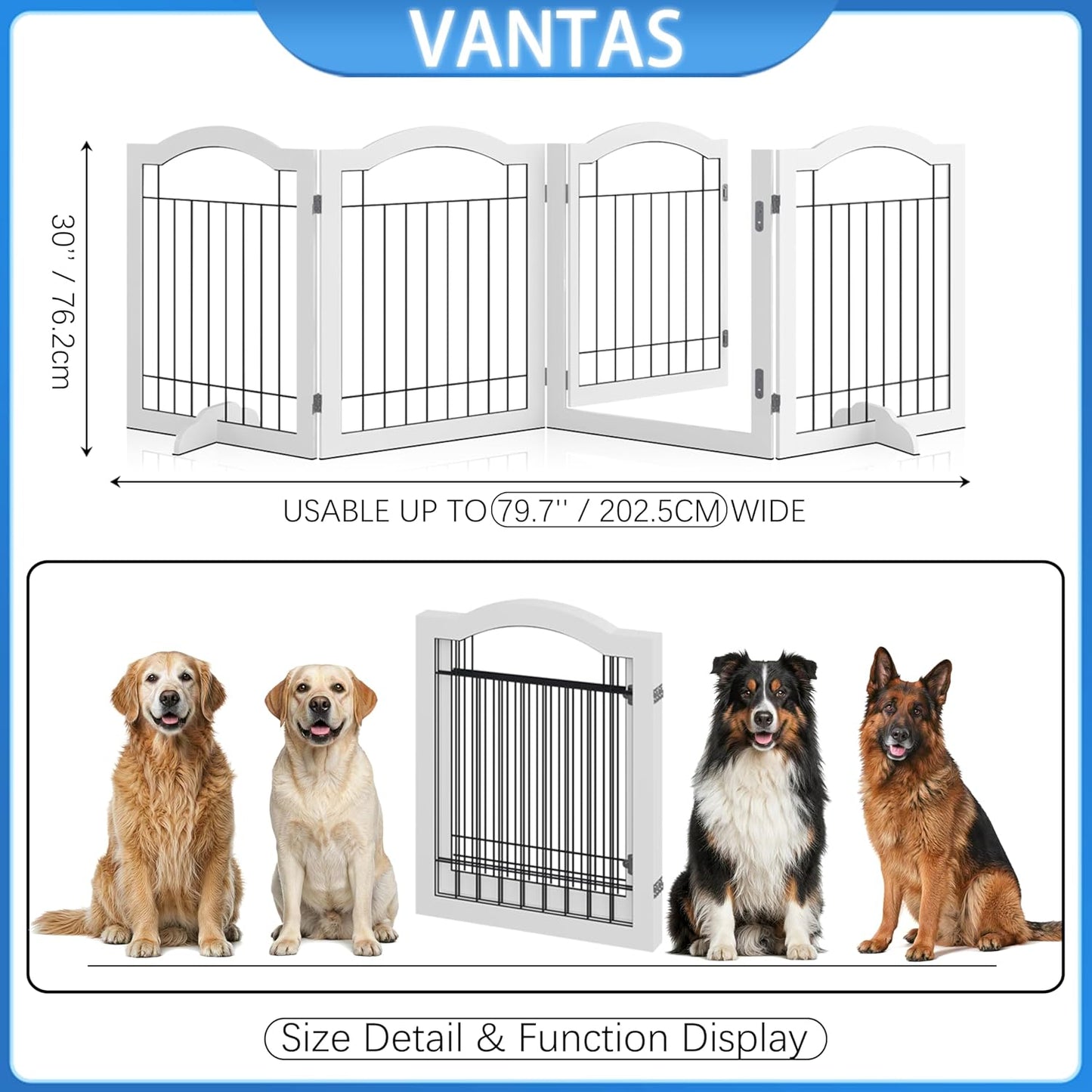 Vantas Espresso Wooden Folding Dog Gate 144" Wide x 30" Tall with Door, Freestanding Pet Gate, Pet Puppy Safety Fence