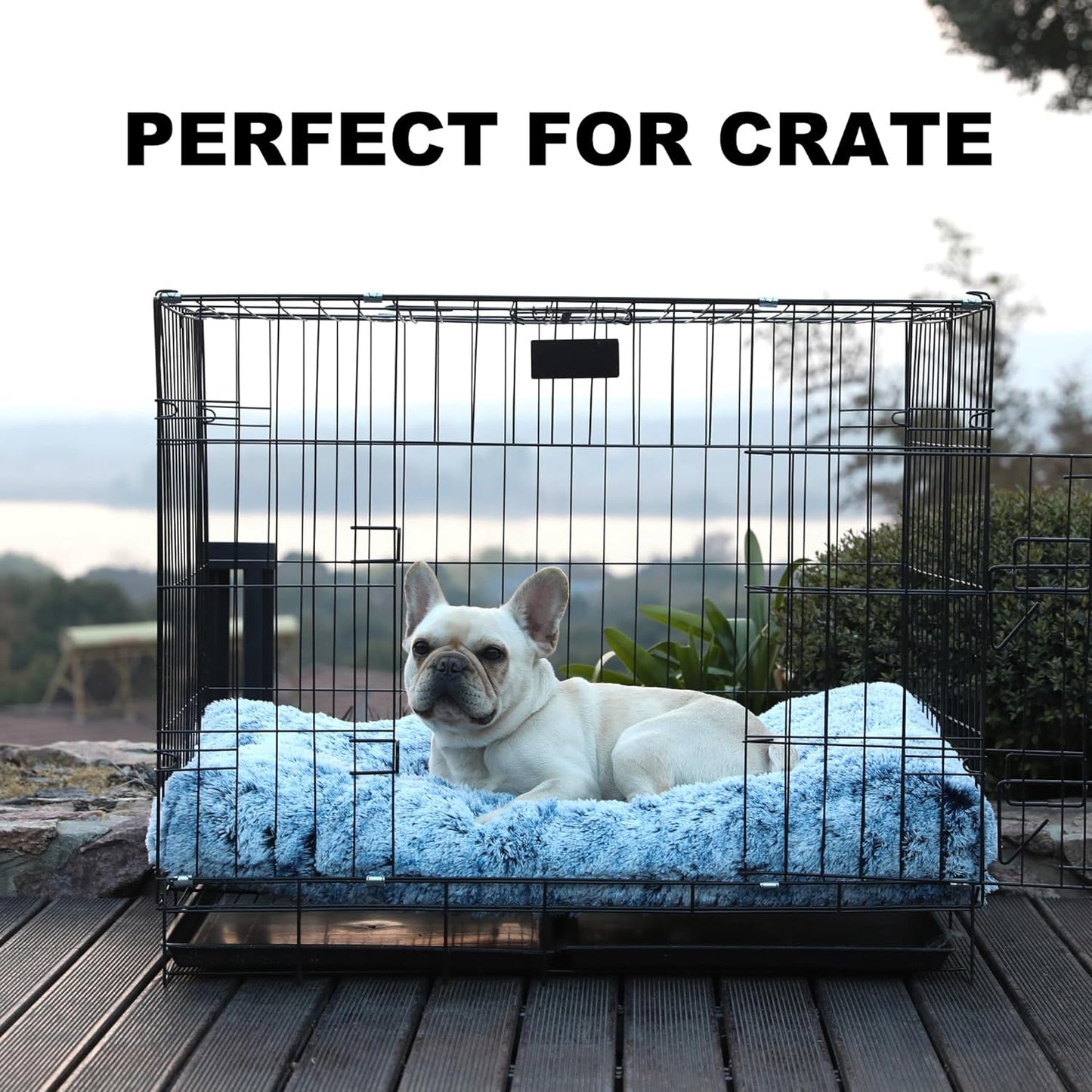 Bedfolks Waterproof Dog Crate Bed, Plush With Removable Washable Cover, Faux Fur Crate Pad for Medium Dogs, Fluffy Kennel 29"x21", Dark Grey