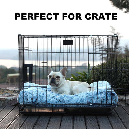 Bedfolks Waterproof Dog Crate Bed, Plush With Removable Washable Cover, Faux Fur Crate Pad for Medium Dogs, Fluffy Kennel 29"x21", Dark Grey