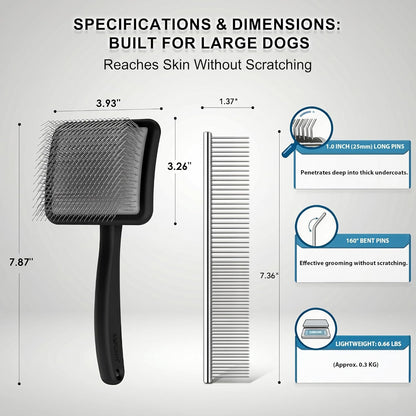 WPQAEM Dog Slicker Brush Set for Detangling & Shedding, Deep Grooming Kit for Thick, Curly & Double Coats (Goldendoodle, German Shepherd), Includes Metal Comb, Cleaning Tool & Bath Brush