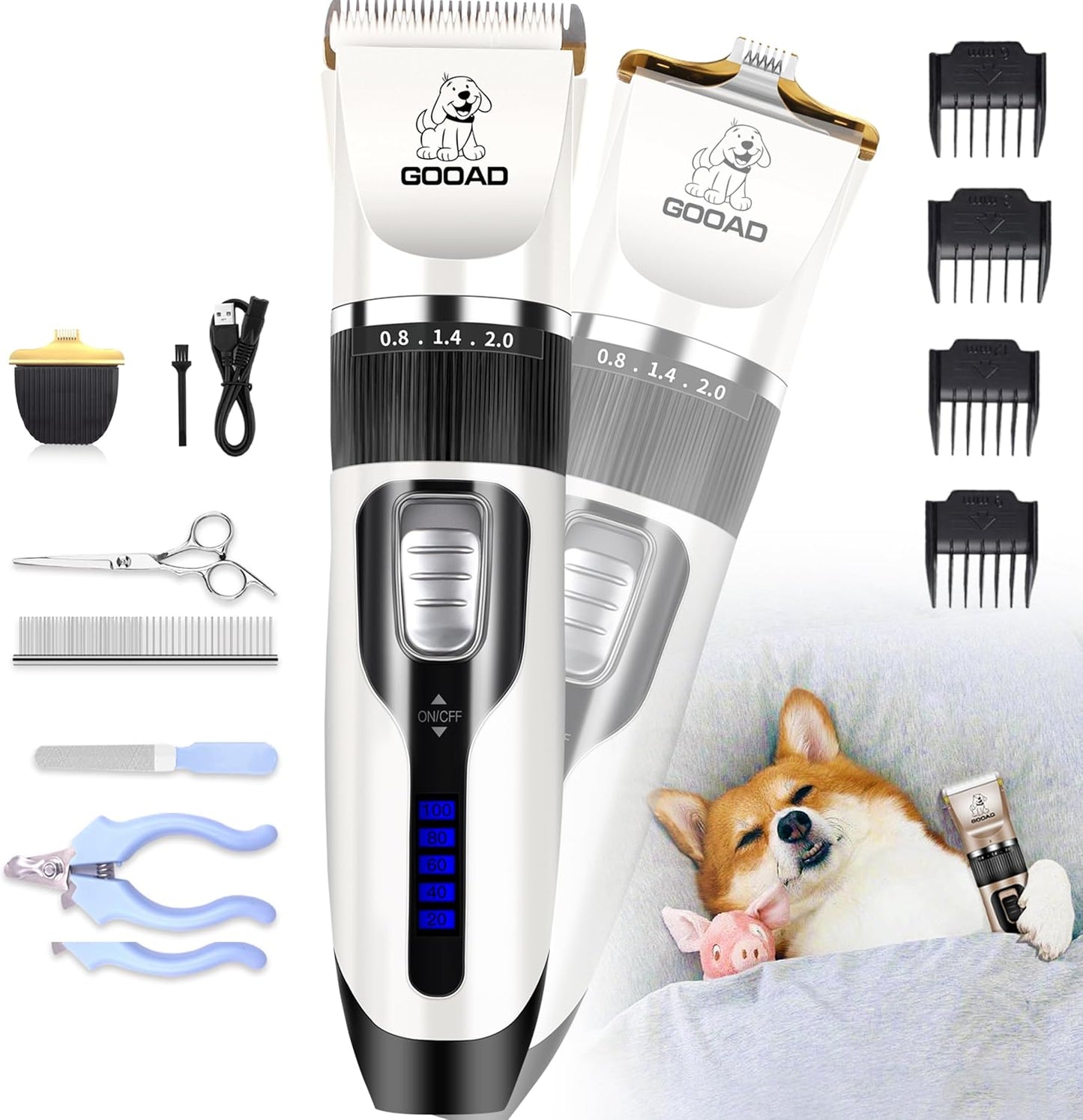 Dog Clippers for Grooming,Dog Grooming Kit for Heavy Thick Hair&Coats/Low Noise Rechargeable Cordless Hair Trimmer/Pet Shaver with Paw Trimmer for Small & Large Dogs Cats
