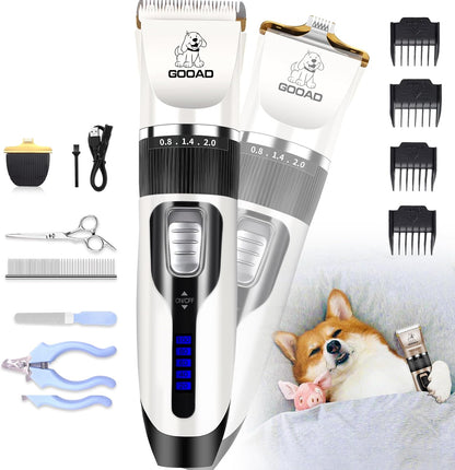 Dog Clippers for Grooming,Dog Grooming Kit for Heavy Thick Hair&Coats/Low Noise Rechargeable Cordless Hair Trimmer/Pet Shaver with Paw Trimmer for Small & Large Dogs Cats