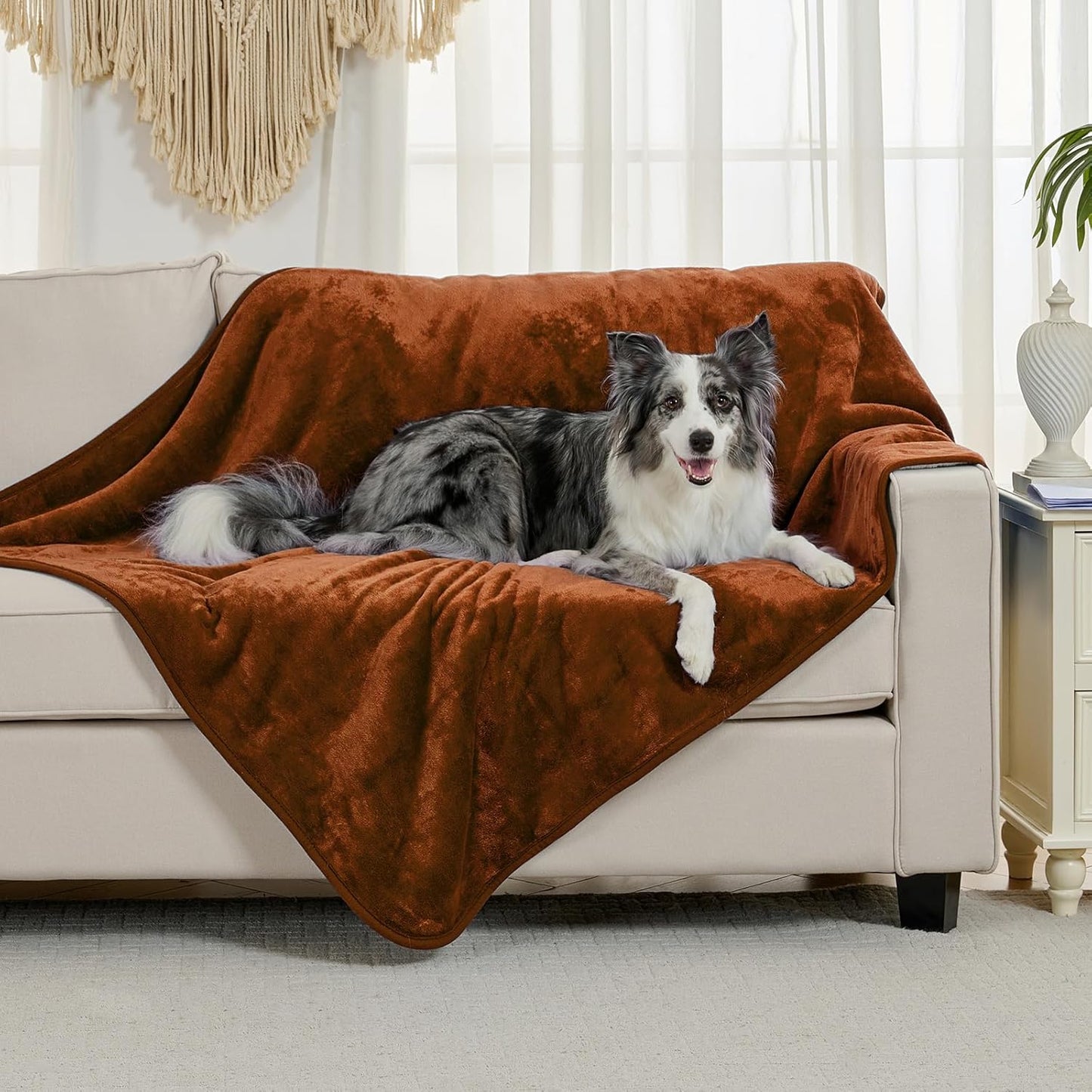 Waterproof Blanket for Bed Couch Sofa, Soft Liquid Pee Proof Pet Blanket for Dog Puppy Cat, Reversible Sherpa Fleece Furniture Protector (Dark Purple, 50x60 inches)