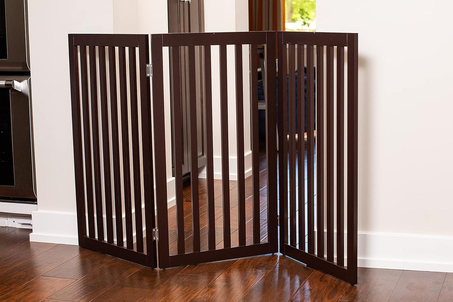 INTERNET'S BEST Dog Gate Indoor Freestanding Pet Barrier, Folding Wood Dog Fence, Extra Wide Doorway Puppy Gate, Indoor Animal Privacy Panel, Wooden Cat Fence - 3 Panel - 36", Espresso