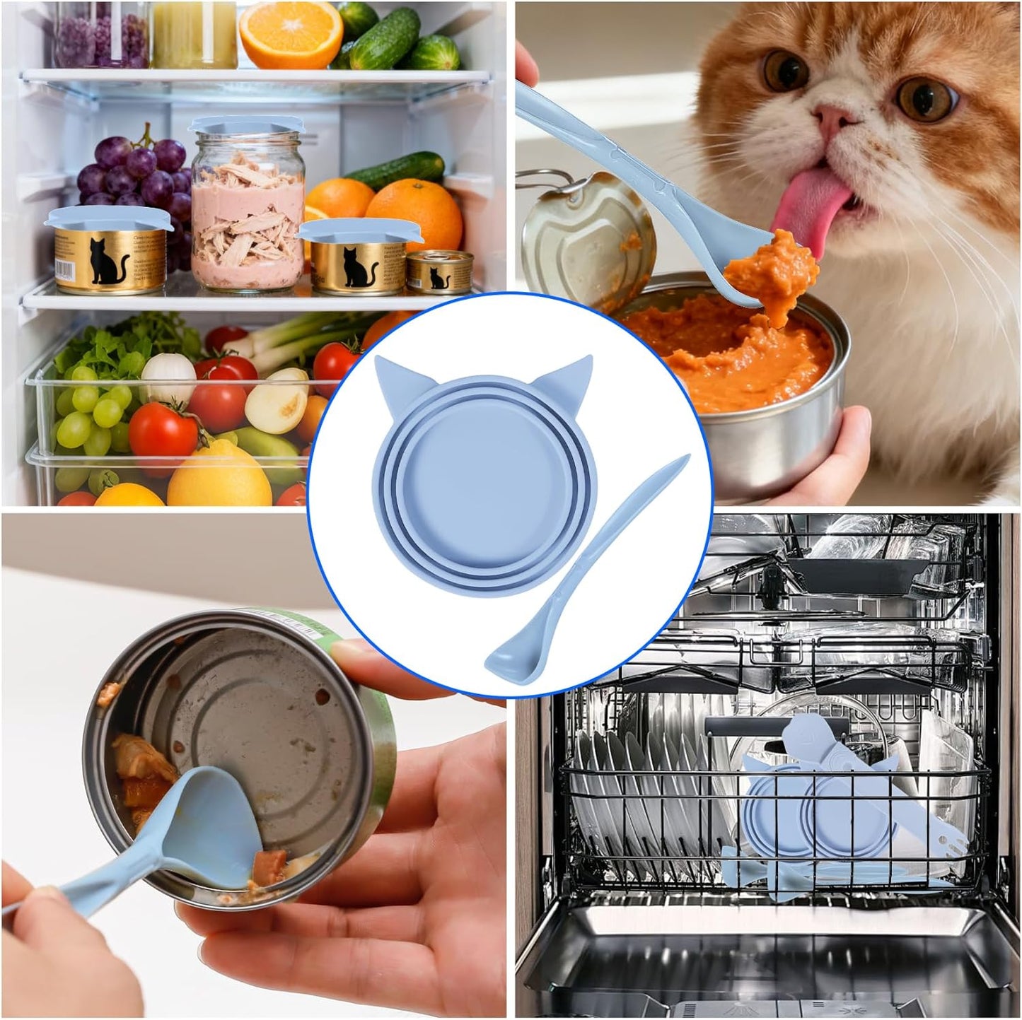 5-Piece Set Reusable Cat Food Can Lids, BPA-Free, Odor-Proof, Fits 2.4/2.8/3.2 Inch Cans (2.8oz/3oz/5.5oz), Fridge Safe (gray)