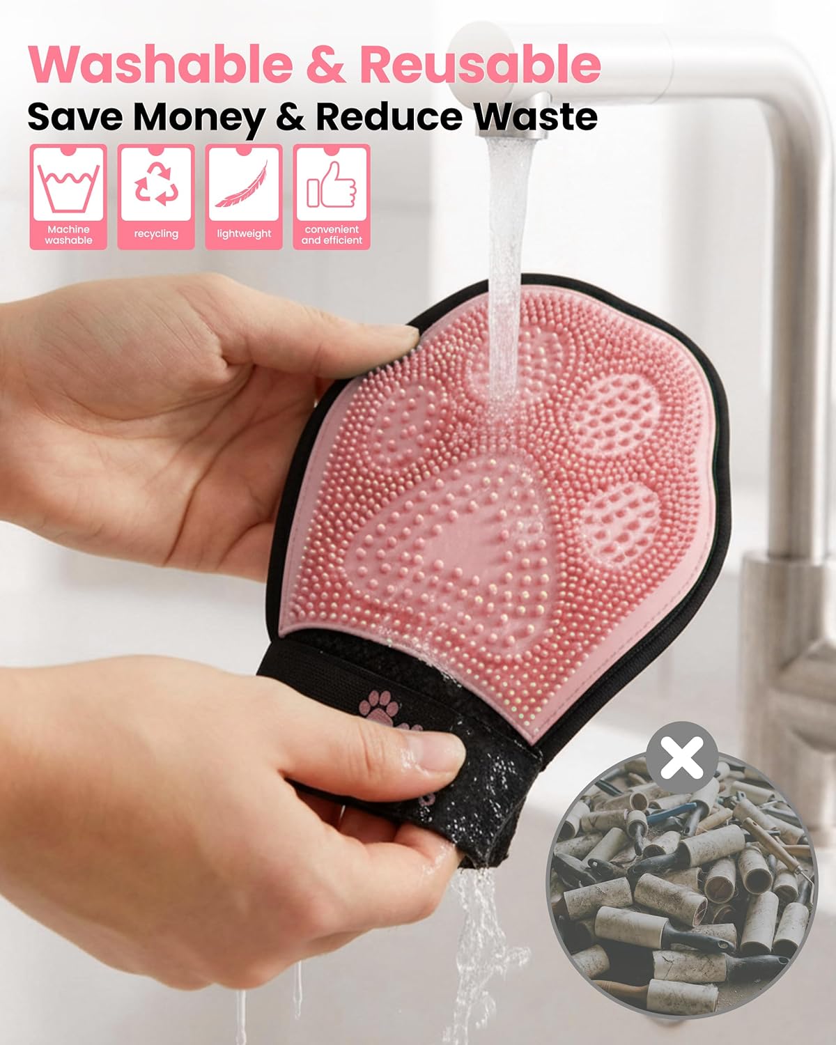 Pet Hair Removal Glove for Dogs & Cats, 2-in-1 Double-Sided Pet Grooming Tool, Electrostatic Pet Hair Remover Glove for Clothes & Furniture + Silicone Brush for Deshedding Pets