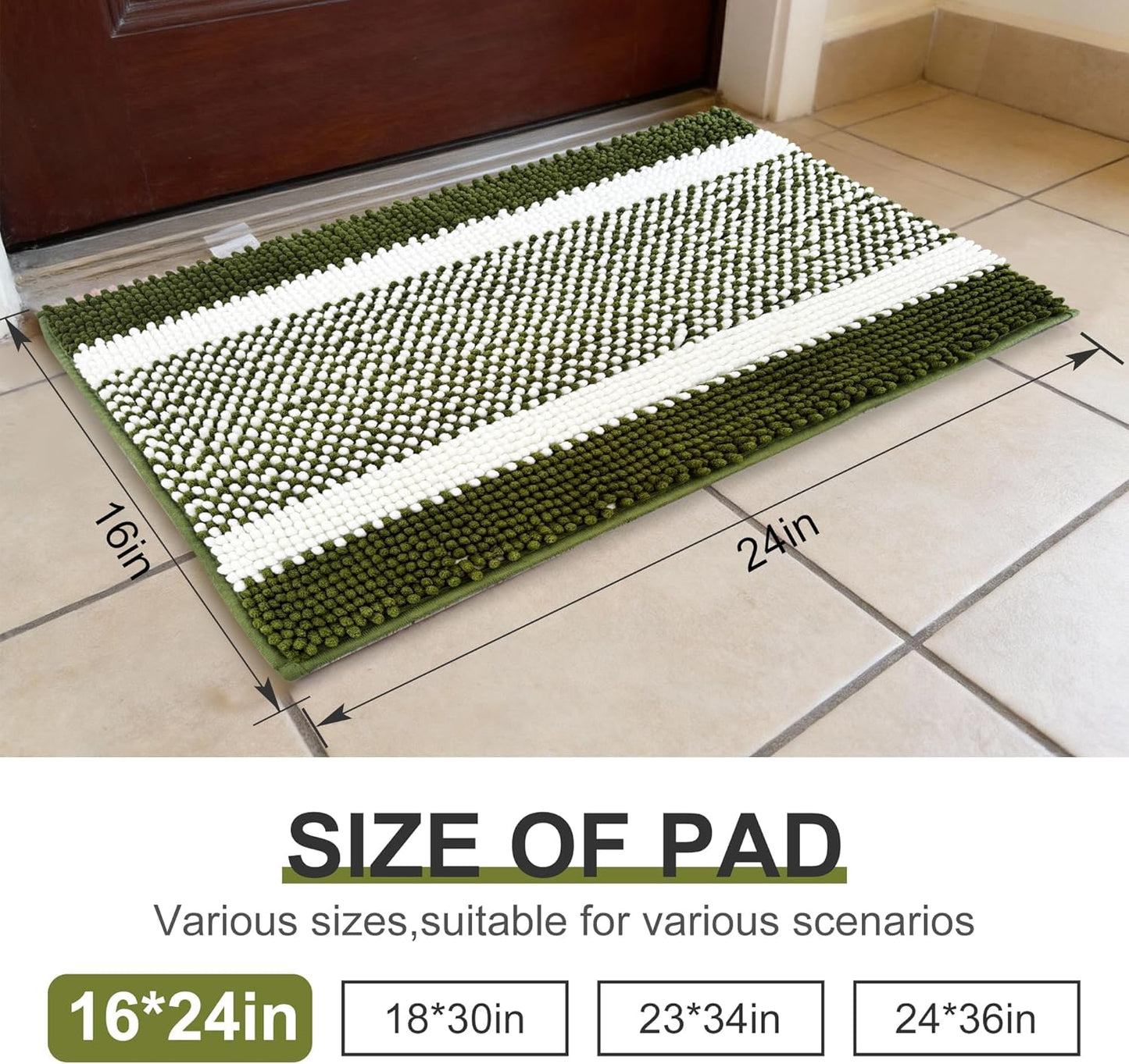 pobopobo Dog Door Mat for Muddy Paws - Absorbent & Washable Chenille Rug, Non-Slip Dirt Trapper for Indoor Outdoor Entryway, Quick Dry Pet Mat for Muddy Dogs (Striped Gray-Blue&White, 24" x 16")