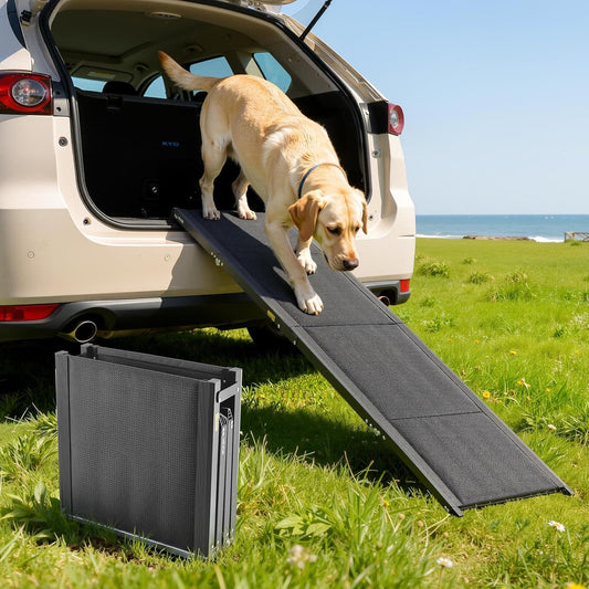 VEVOR Dog Ramp for Cars, 63" L x 17" W, Folding Pet Ramps for Medium & Large Dogs up to 250lbs, Pet Stair Ramp with Non-Slip Felt Rug Surface, Portable Outdoor Dog Car Ramps for SUV & Truck