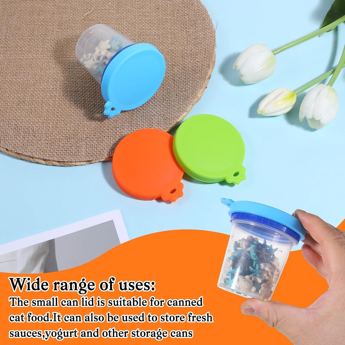 EupHHonycs 6 Pcs Cat Food Can Lids Silicone Small Pet Can Covers Dishwasher Safe for 3 oz Cat Wet Food Cans or Canned Good