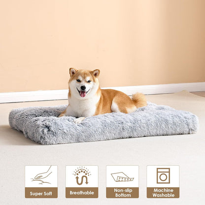 EHEYCIGA Fluffy Dog Crate Bed for Medium Dogs, Plush Faux Fur Crate Pad, Calming Anti Anxiety Medium Dog Bed, Washable Soft Warm Crate Mat with Non-Slip Bottom