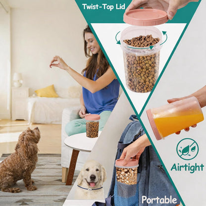 3 Pack Dog Treat Container - Airtight Dog Treat Holder with Lid - Reusable Cat Treat Container - Cute Cat Treat Cookie Container Set - Plastic Pet Dog Cat Food Storage Container