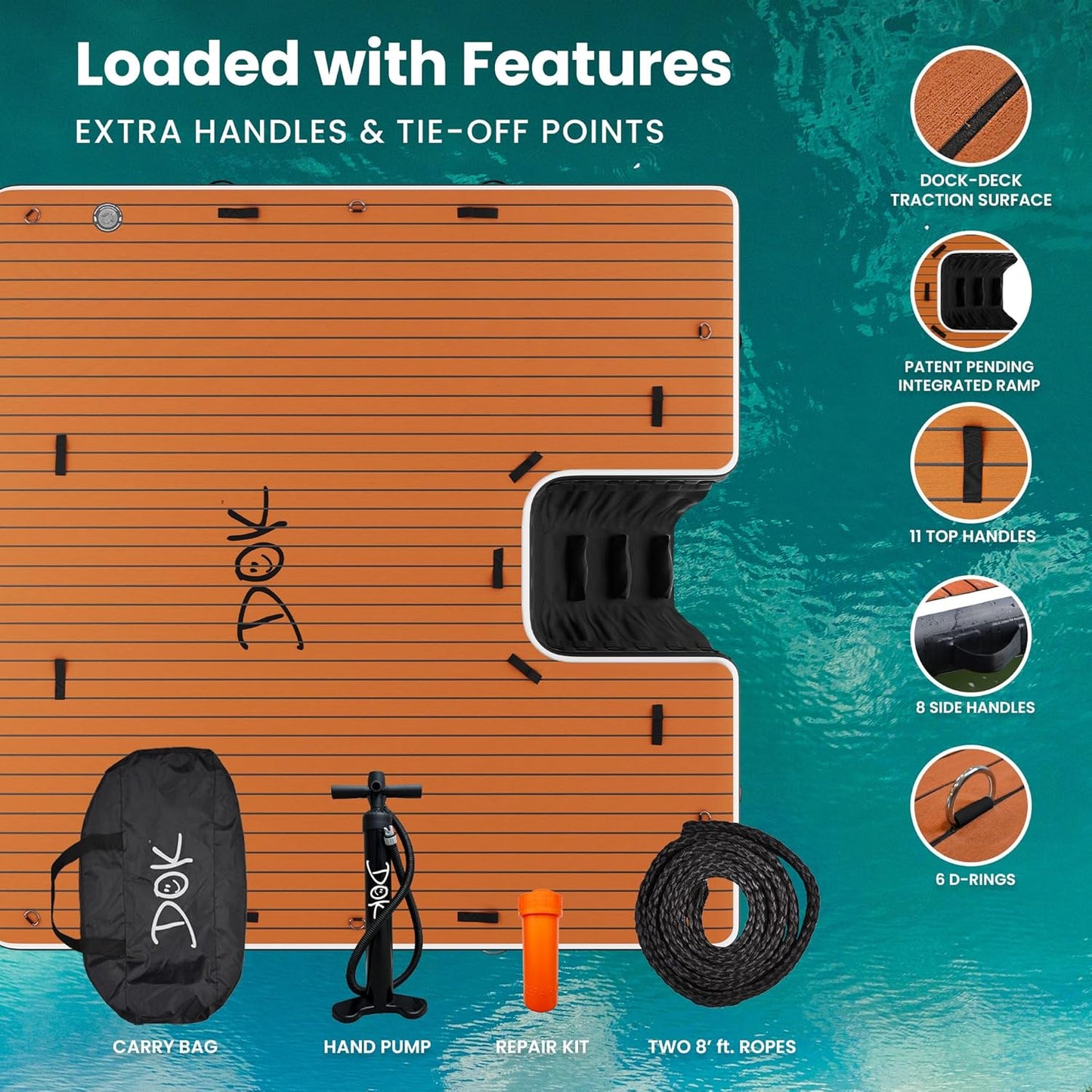 DOK Dog-DOK Inflatable Dock Platform: Safe & Easy Water Access for Dogs Up to 230 lbs; Floating Non-Slip EVA Foam with Dog Boat Ramp for Pool, Dock, & Lake | Military Grade & High Visibility