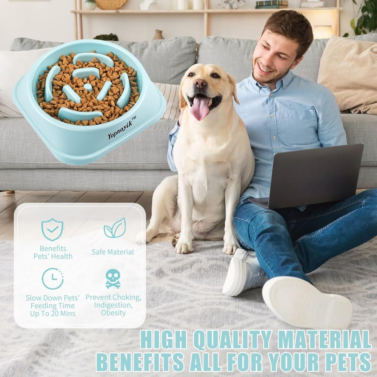 2 Pack Slow Feeder Dog Bowls for Healthy Eating, Non-Slip and Anti-Choking Design, Reduces Bloating & Overeating for Medium Dogs and Cats, Easy to Clean