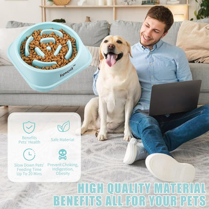 2 Pack Slow Feeder Dog Bowls for Healthy Eating, Non-Slip and Anti-Choking Design, Reduces Bloating & Overeating for Medium Dogs and Cats, Easy to Clean