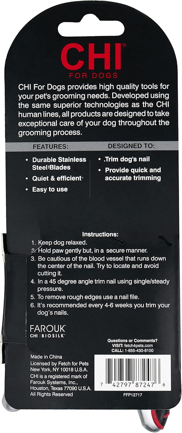 CHI for Dogs Nail Clipper for Large Breeds - Stainless Steel Dog Nail Trimmer with Safety Guard and Non-Slip Ergonomic Handle for Controlled Trimming of Thick Nails, Standard Nail Clipper, Large