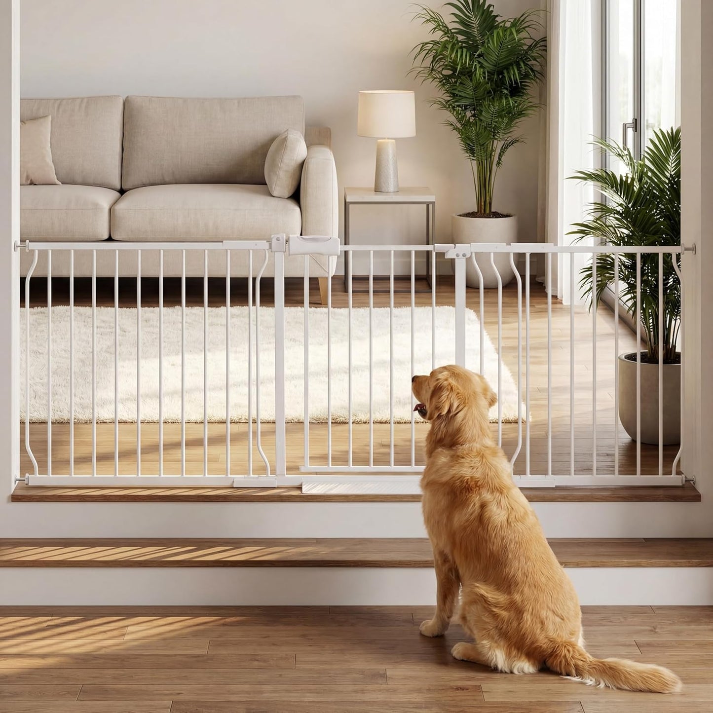 Extra Wide Baby Gate Tension Indoor Safety Gates Black Metal Large Pressure Mounted Pet Gate Walk Through Long Safety Dog Gate for The House Doorways Stairs (62.2"-66.93"/158-170CM, Black)