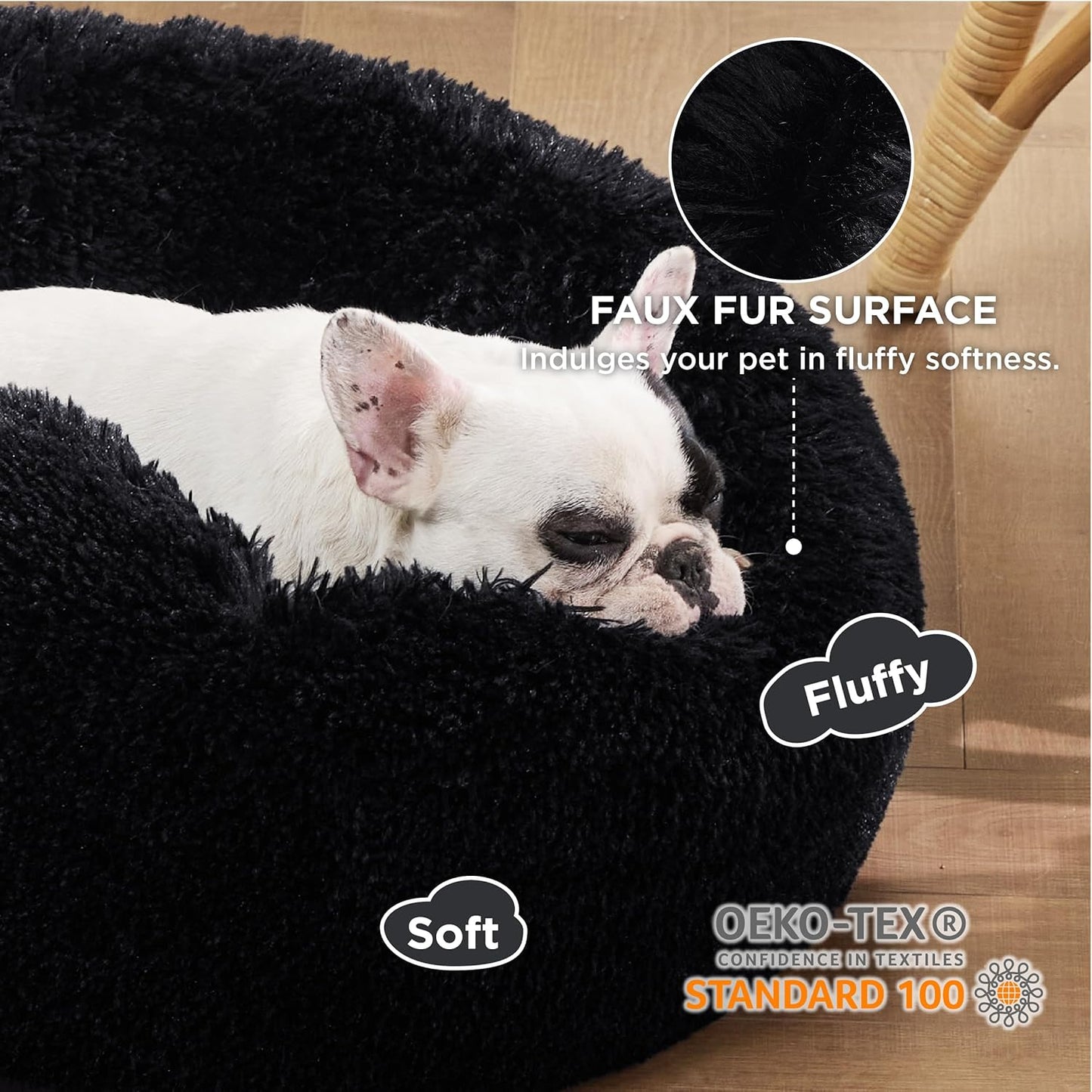 Bedsure Calming Dog Bed Medium Size Dog - Donut Washable Medium Pet Bed, 30 inches Anti-Slip Round Fluffy Plush Faux Fur Cat Bed, Fits up to 45 lbs Pets, Camel
