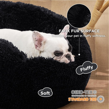 Bedsure Calming Dog Bed Medium Size Dog - Donut Washable Medium Pet Bed, 30 inches Anti-Slip Round Fluffy Plush Faux Fur Cat Bed, Fits up to 45 lbs Pets, Camel