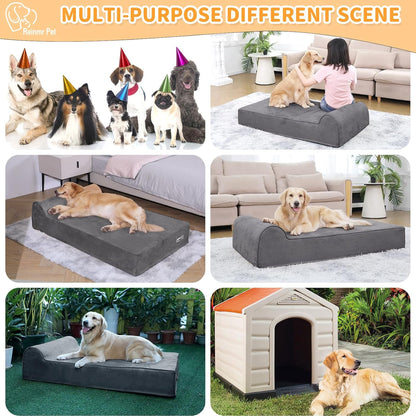Rainmr Orthopedic Dog Beds for Large Dogs, 7" Memory Foam Dog Beds with Waterproof Liner, Durable Microsuede Cover, Removable and Washable, Nonskid Bottom, 48"x30"x7" L Grey