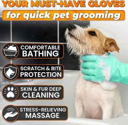 Cat and Dog Shampoo Gloves with 3000 Soft Bristles – 2-in-1 Dog Bath Gloves 11.6", Durable Silicone, Saves Shampoo | Massage, Grooming & Clean Wet or Dry – Made for Every Breed and Coat Style (Blue)