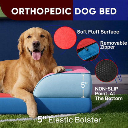 Comfort Expression Orthopedic Dog Bed for Extra Large Dogs 42x30 Inch, Waterproof Egg Crate Foam XL Pet Bed with Removable Bolsters, Dog Couch with Washable Cover & Non-Slip Bottom, Grey - Colors B