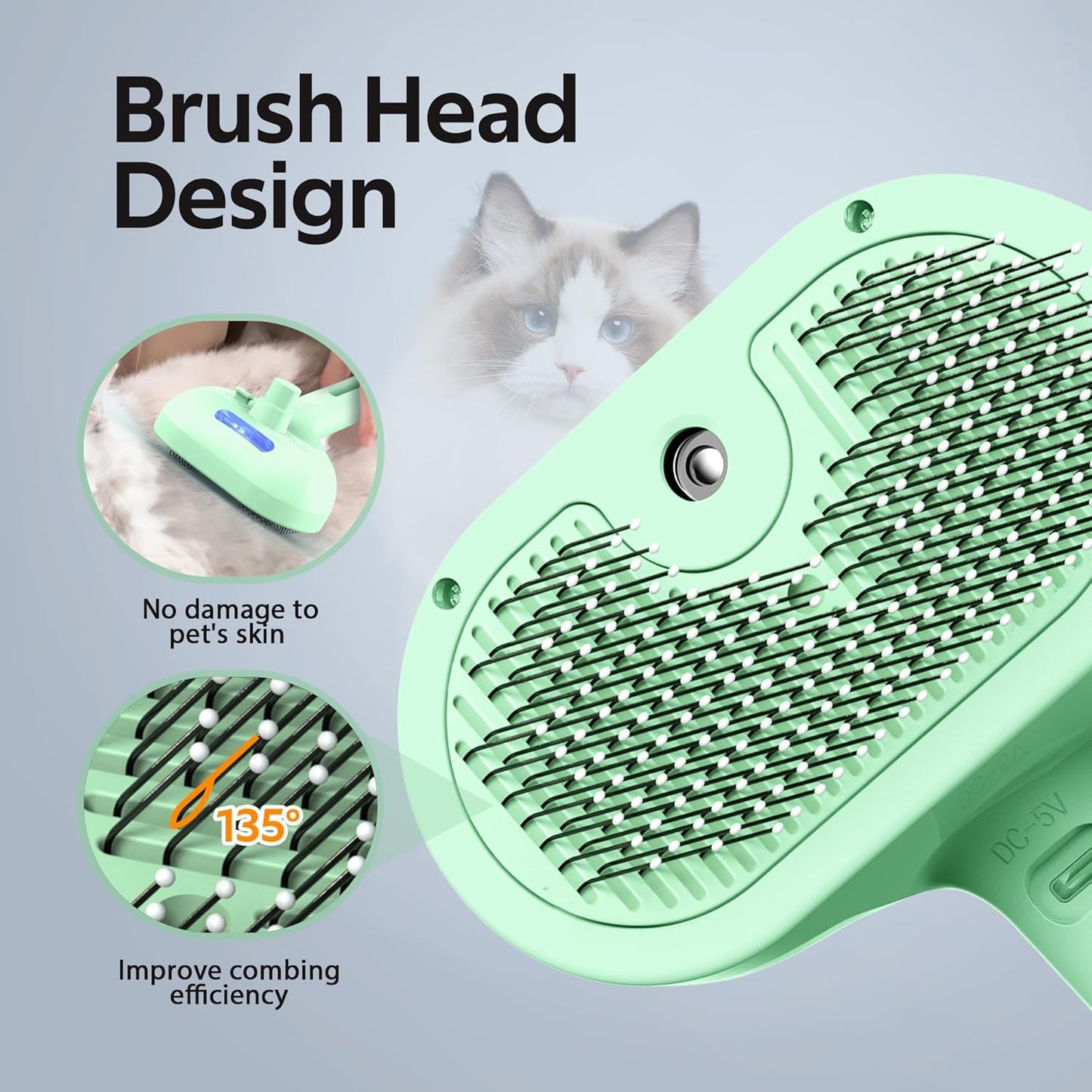 Pet Grooming Brush with Electronic Mist Spray - Gentle Deshedding Tool for Cats & Dogs, Pet Steam Brush，Reduces Shedding, Soft Bristles, Promotes Healthy Coat-Comes with a hair smoothing comb-White