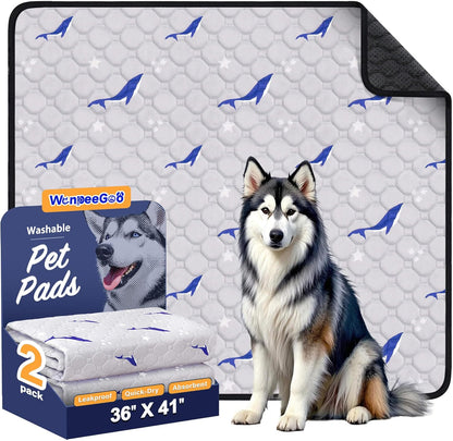WanpeeGoo Washable Pee Pads for Dogs, 2Pack Reusable Puppy Pads, Super Absorbent & Leakproof Dog Pads, Anti-Slip Dog Pee Pads for Puppy Training & Incontinence, Feather Pattern 36"x41"