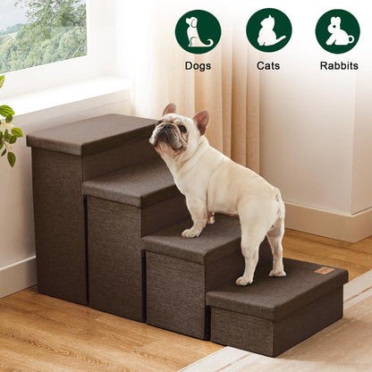 Love's cabin Dog Stairs with Storage 13" H, Foldable Pet Stairs for Small Medium or Large Dogs, Cat Puppy Steps Ramp with Zip up to 150 lbs, Solid Grey, 2 Steps
