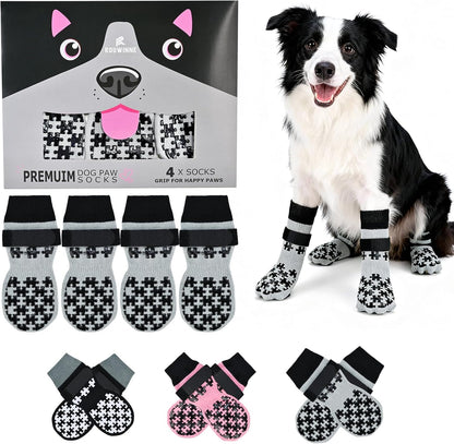 Dog Grippy Socks for Senior Dog - Double Side Dogs Booties to Prevent Licking, Boots & Paw Protectors for Hardwood Floors, No Twist Non Slip Socks for Small Medium Large Dogs, Black, L