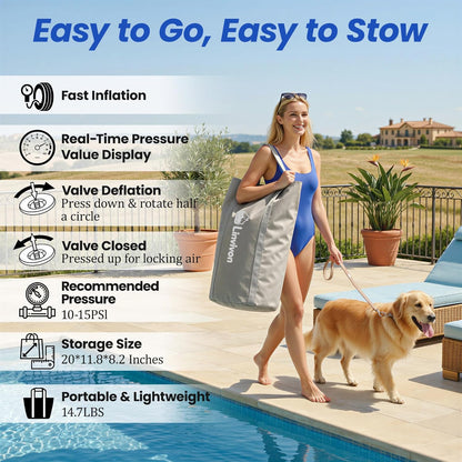 Inflatable Dog Boat Ramp for Dogs Up to 240 lbs, Inflatable Dock Floating Platform with Anti-Slip EVA Foam Safe & Easy Water Access, Dog Ramp for Boat, Pools, Lakes, Boats, Docks, Green