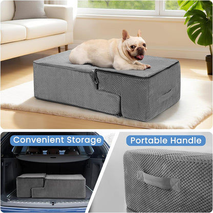 Aodisman Dog Stairs for Small Dogs, 3-Step Non-Slip Pet Stairs for Couch Sofa and Chair, Dog Bed Stairs for Puppy, Older Cat,Grey,13.6" H
