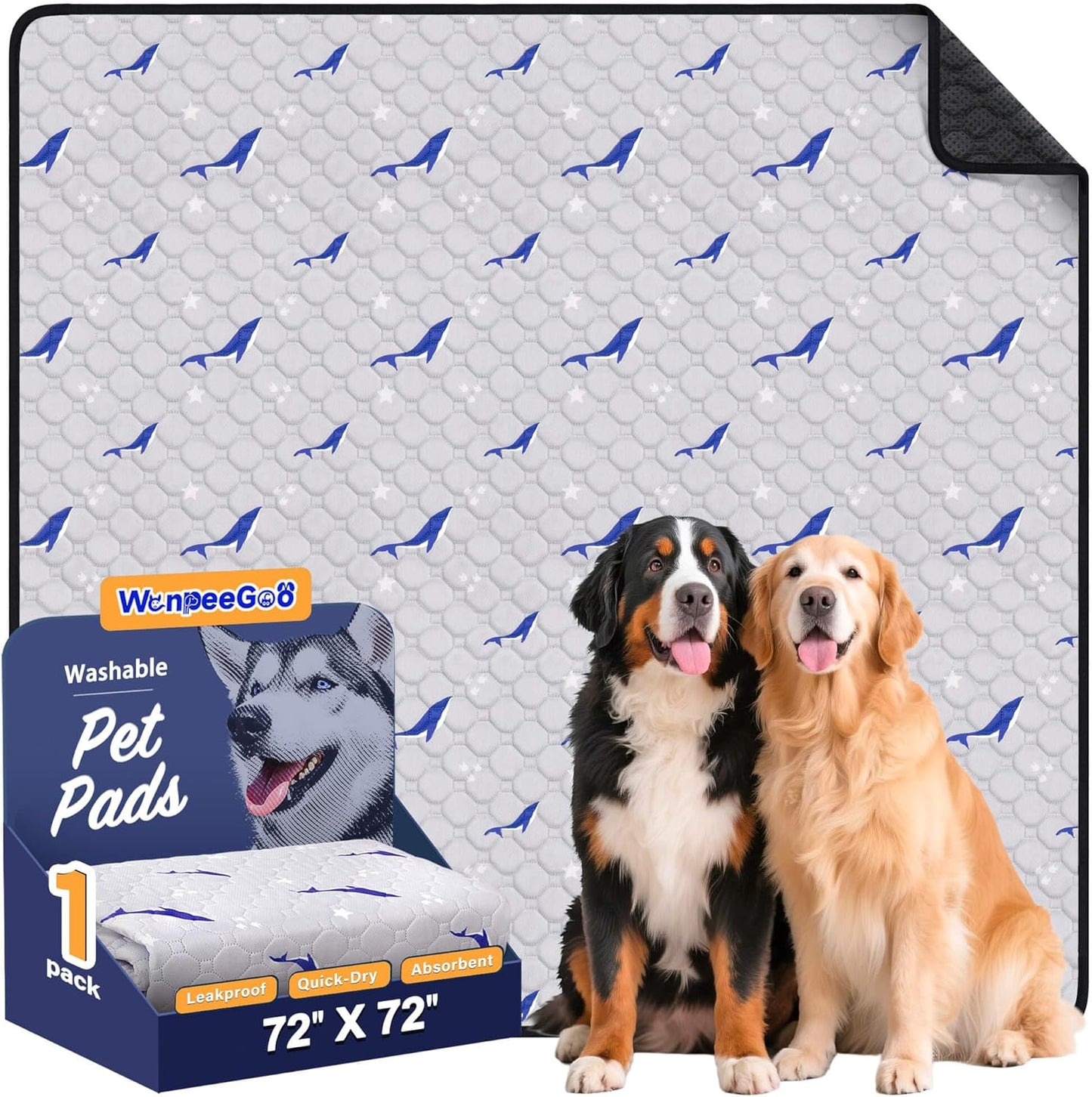 WanpeeGoo Washable Pee Pads for Dogs, 2Pack Reusable Puppy Pads, Super Absorbent & Leakproof Dog Pads, Anti-Slip Dog Pee Pads for Puppy Training & Incontinence, Feather Pattern 36"x41"