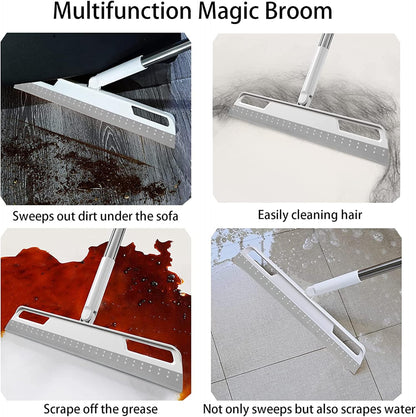 Rubber Air Broom Multifunction Silicone Floor Squeegee, Air Broom for Floor with 56" Long Handle, 4-in-1 Rubber Sweeper for Dirt, Liquids, Pet Hair, Tile Hardwood Floors, Carpet, Living Room (Purple)