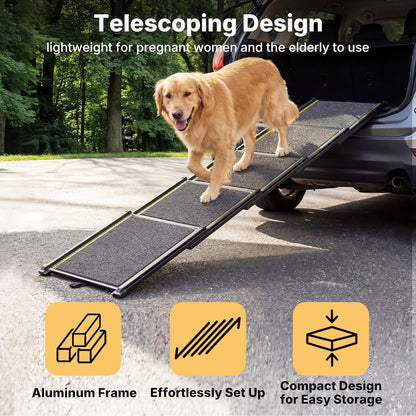 Veehoo Telescoping Dog Ramp for Car Truck SUV, 71" Long 20" Wide Lightweight Aluminium Pet Ramps with Non Slip Surface for Large Dogs, Portable Compact Outdoor Ramp for Dog to Get in Car, Up to 110lbs