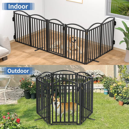 Malier Metal Freestanding Dog Gate, 32'' Height Outdoor Indoor Dog Fences, Extra Wide Foldable Puppy Gate for Stairs (Black, 【2 Panels】 40''W × 32''H)