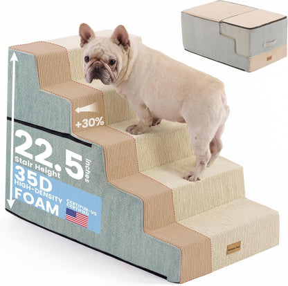 Gardner Pet Dog Stairs for Small Dogs 18.5" H, 4-Step Extra Wide Dog Steps for Bed, Pet Stairs for Bed and Couch with Durable Non-Slip Waterproof Fabric Cover and Soft Foam, Navy