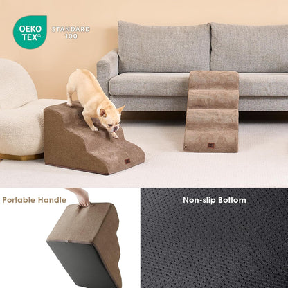 EHEYCIGA Curved Dog Stairs Ramp for High Beds 19.7" H, 4-Step Dog Steps for Small Dogs and Cats, Pet Stairs for High Bed Climbing, Non-Slip Balanced Pet Step Indoor, Grey