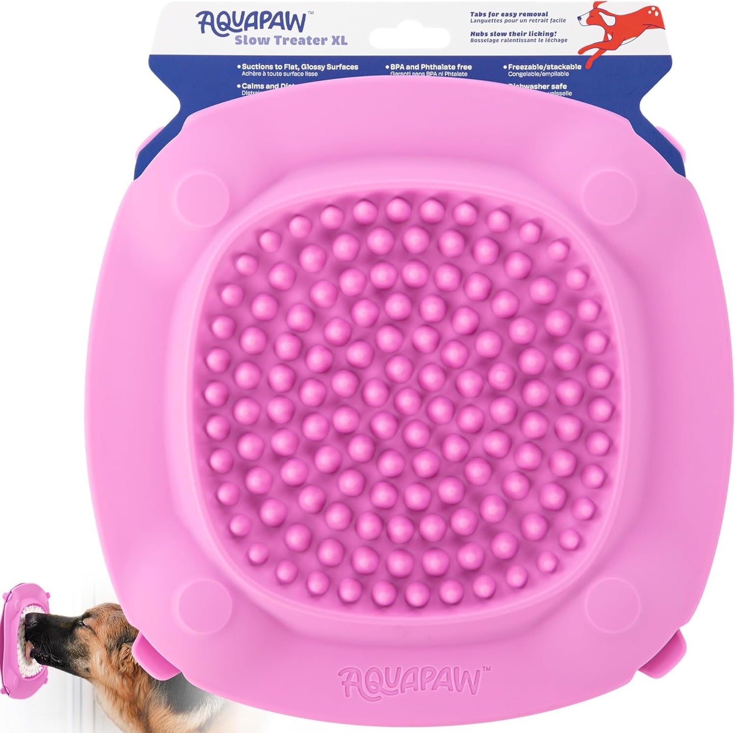 Aquapaw Lick Mat for Dogs 2-Pack, Suction Cup Dog Slow Feeder Pad & Licking Mat for Peanut Butter Treats – Calming Dog Bathing Aid, Stress Relief & Mental Stimulation for All Breeds - Pink