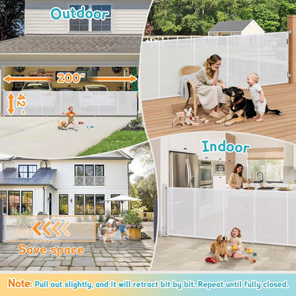 160 Inch Retractable Baby Gates Extra Wide, 42 Inch Extra Tall Retractable Gate, 13 FT Reinforced Retractable Dog Gate with Reinforcement Rod to Prevent Crawling Through, for Doorways, Stairs, Hallway