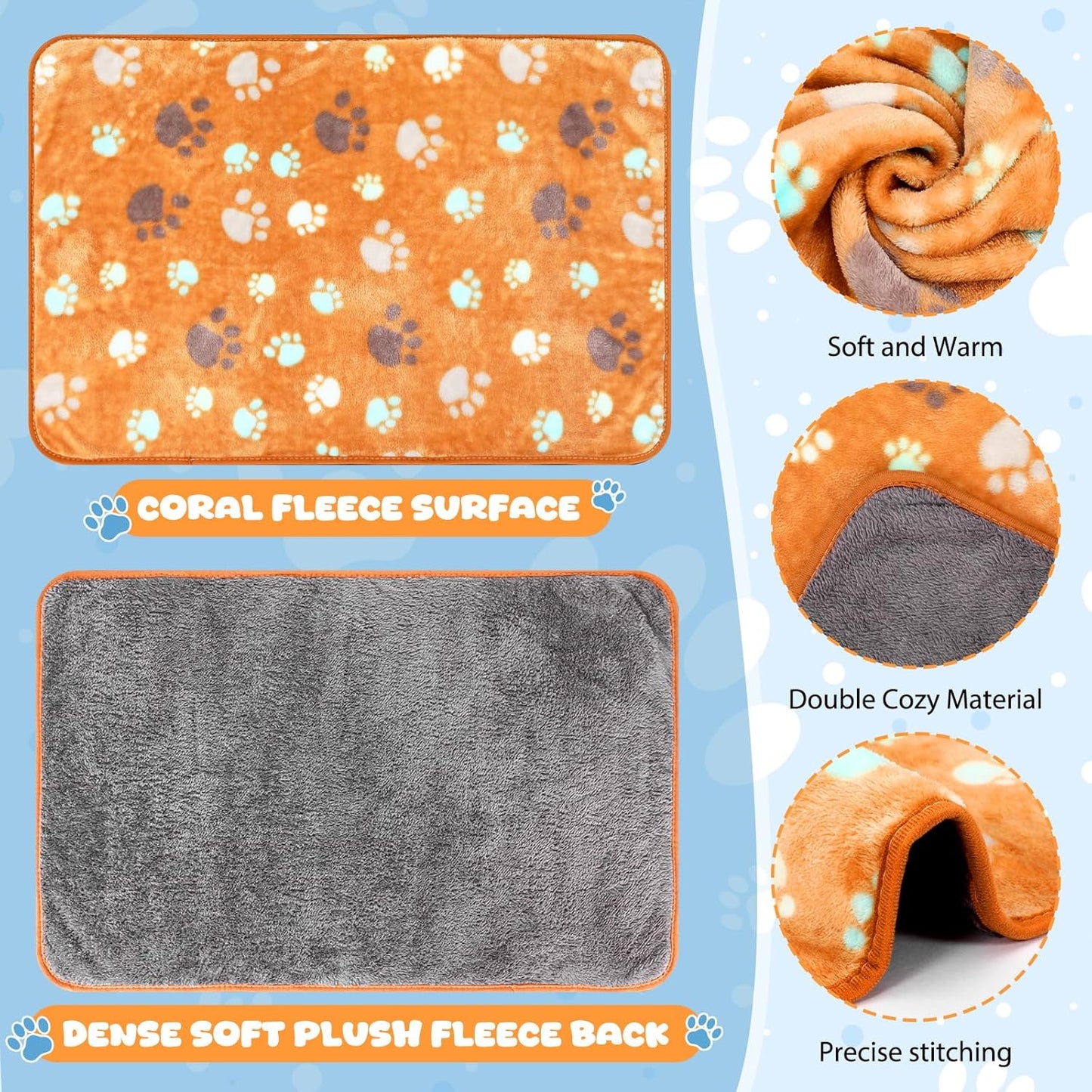 Tegeme 6 Pcs Waterproof Dog Blanket 24 x 16 Inch Paw Print Pet Blanket for Dogs Cats Puppy Washable Soft Fluffy Fleece Rug Flannel Throw Warm Sleep Mat for Kitten Doggy