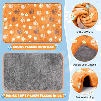 Tegeme 6 Pcs Waterproof Dog Blanket 24 x 16 Inch Paw Print Pet Blanket for Dogs Cats Puppy Washable Soft Fluffy Fleece Rug Flannel Throw Warm Sleep Mat for Kitten Doggy