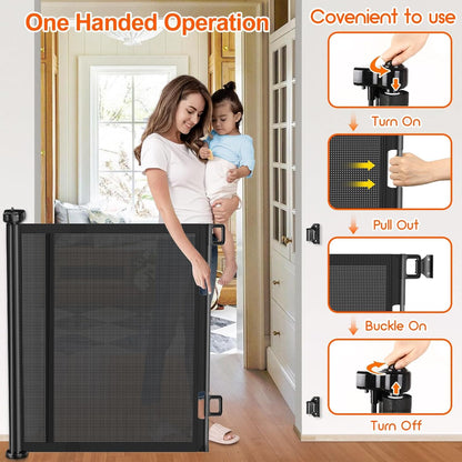 Upgrade 120 inch Retractable Baby Gates, EZIGO Extra Wide Baby Gate for Large Opening Extra Long Mesh Gate for Kids or Pet Dog Gate Child Safety Gate for Stairs Hallways Doorway Indoor Outdoor, Gray