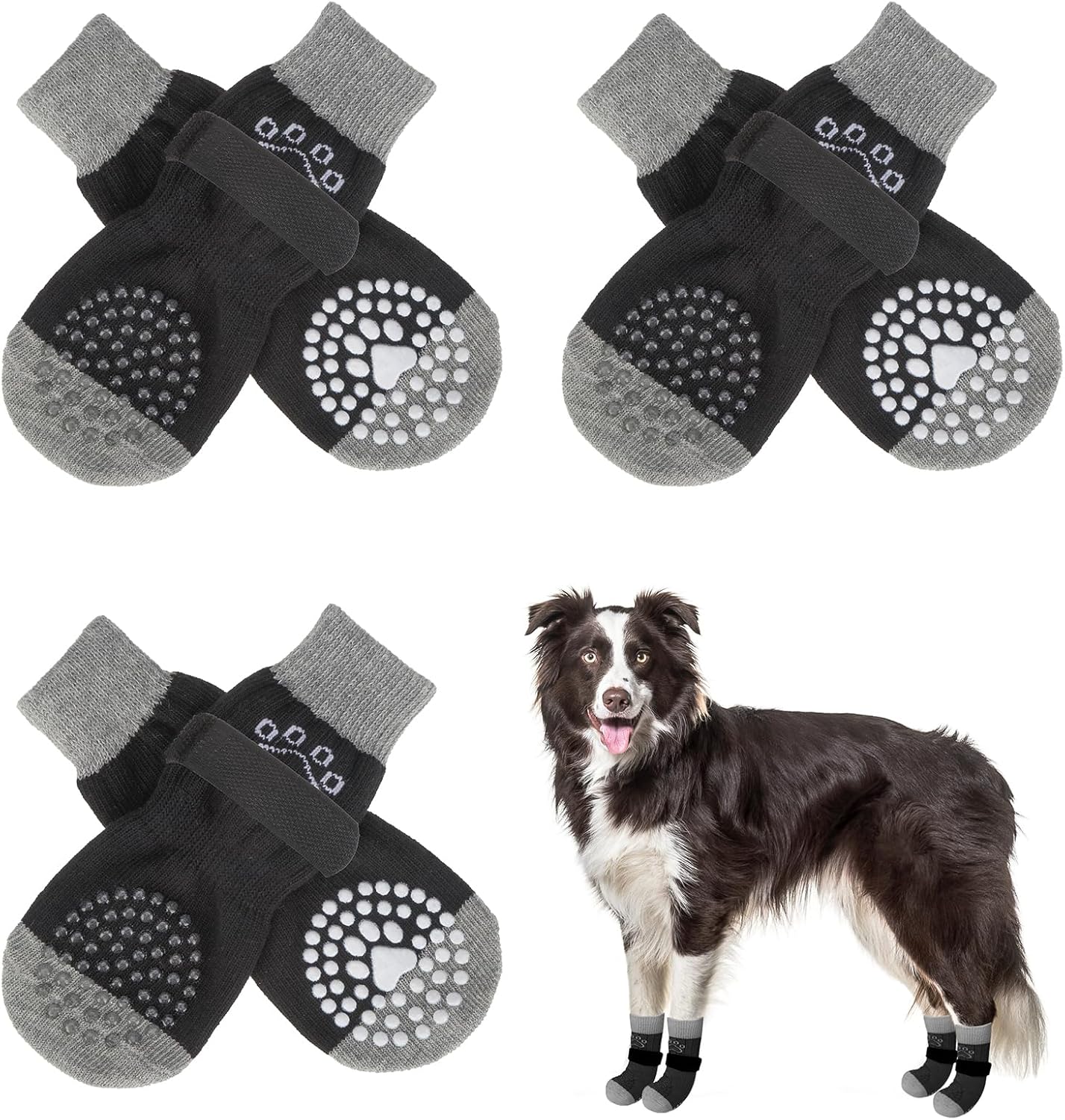 SCENEREAL 6Pcs Anti Slip Dog Socks to Prevent Licking Paws for Hot/Cold Pavement, Dog Grippy Socks for Hardwood Floors, Dog Shoes for Boots & Paw Protectors for Puppy Small Medium Large Senior Dogs