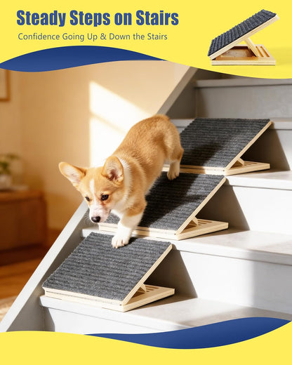 Anti-Slip Dog Steps for Stairs, 6 Pack Foldable Wooden Pet Ramp for Small Dogs, Low-Angle Stair Support for Senior, Injured, Short-Legged & Mobility-Limited Pets