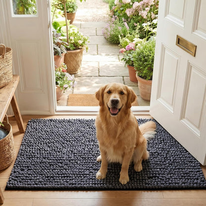 EHEYCIGA Super Absorbent Dog Door Mat for Muddy Paws 30x20 Inch Indoor, Front Doormat Outside Entrance, Quick Dry Chenille Washable Dog Crate Bed, Non-Slip Pet Rug Mud Mat Outdoor Entryway, Grey