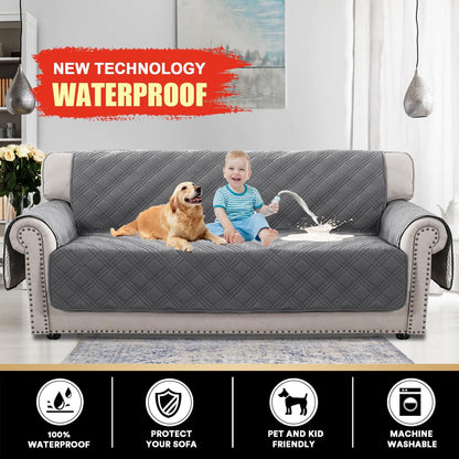 PrinceDeco 100% Waterproof Couch Cover for 3 Cushion Couch Sofa Pet Friendly Non-Slip Couch Cover for Dogs Washable Water Resistant Furniture Protector with Elastic Straps(Sofa 68", French Oak)